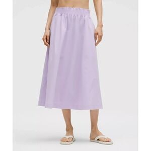 Lululemon Stretch Woven Ruffle-Waist Midi Skirt Lavender Frost Small NWT‎